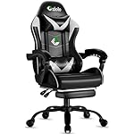 Gaming Chair with Footrest Racing Style Lumbar Support Massager Video Game Chair with Metal Legs, High Back Reclining Gamer Chair with Headrest, 360° Swivel Office Computer Desk Chair (White)