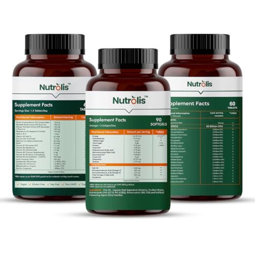 Image of Nutrolis Men's Health Combo - Multivitamin + Probiotics + Omega-3 Fish Oil | 3-in-1 Daily Supplement for Energy, Immunity, Gut & Heart Health | 3-Month Pack