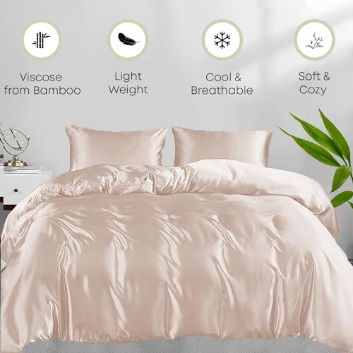LINENWALAS Taupe Double Duvet Cover 3Pc Set Organic Bamboo Bedding Set Anti Allergy Comforter Cover Set 200x200 Soft, Cooling - Image 4