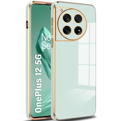 Image of TheGiftKart Luxurious Golden-Plated Back Cover Case for OnePlus 12 5G | Raised Lips for Camera & Screen Protection | Shockproof Design | Stylish Back Cover Case for OnePlus 12 5G (TPU, Green)