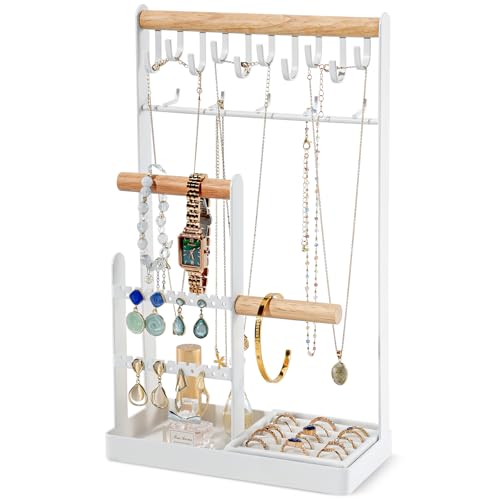 ProCase アクセサリースタンド ジュエリースタンド フック イヤリングホルダー ネックレス収納 見せる収納 指輪 ネックレス イヤリング ホワイト・Lサイス
