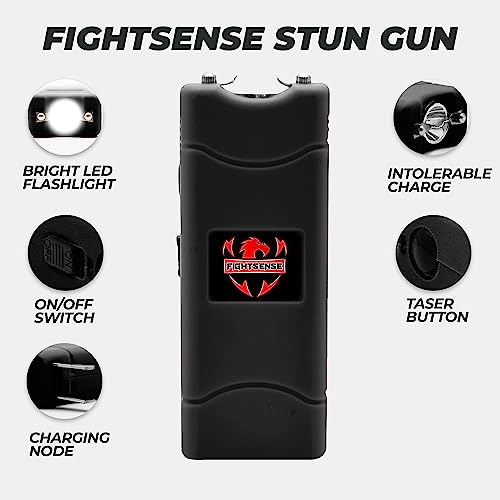 Fightsense Mini Stun Gun Keychain & Pepper Spray Combo Pack For Self Defense Kit - Extremely Powerful Stun Gun Flashlight For Women (Black Bling) #TOP1
