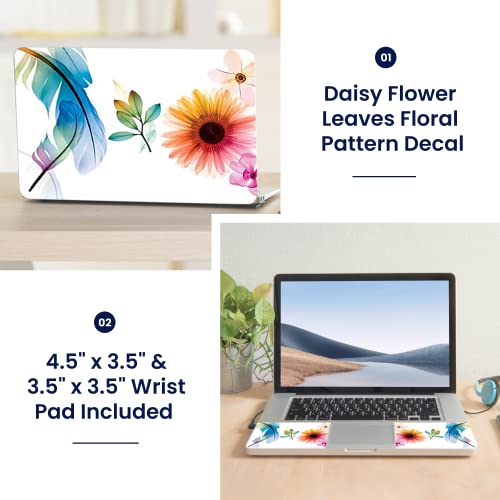 Image of LSS 15 15.6 Inche Laptop Notebook Skin Sticker with 2 Wrist Pads - Reusable Cover Protector Vinyl Sticker Cover Decal Fits 13 inch - 16 inch HP Asus Acer Samsung - Daisy Flower Leaves Floral