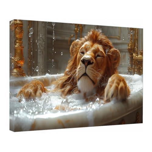 Toile lion dans la baignoire 30x45cm pour habiller un mur vide sans effort