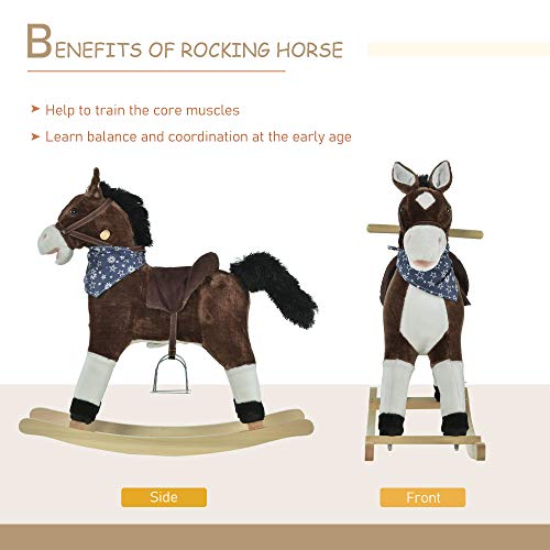 Qaba Kids Plush Ride-On Rocking Horse Toy Cowboy Rocker with Fun Realistic Sounds for Child 3-6 Years Old, Brown - Image 5