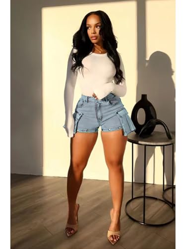 Women's High Waisted Cargo Jeans Y2K Baggy Denim Pants with Removable Pockets and Stretchable Cutout Design3