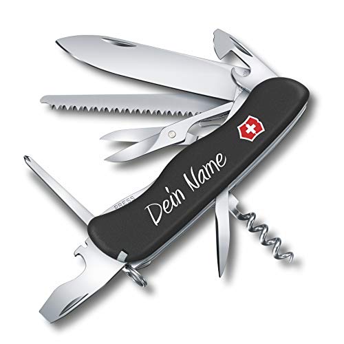 Victorinox Couteau de Poche Outrider avec Demande Pression sur La Coque I Cadeau pour Hommes Femmes I pour Anniversaire I Suisse Personnalisé avec 14 Fonctions 0.8513 - Noir, 111 x 31 x 21.5 mm