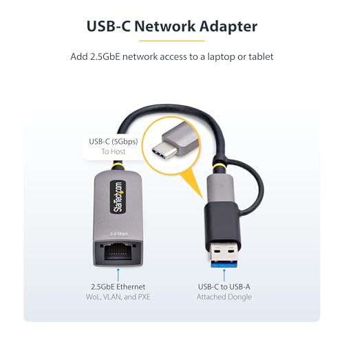 Image of StarTech 2.5GbE USB-C to Ethernet Adapter, USB-A Converter, NBASE-T NIC