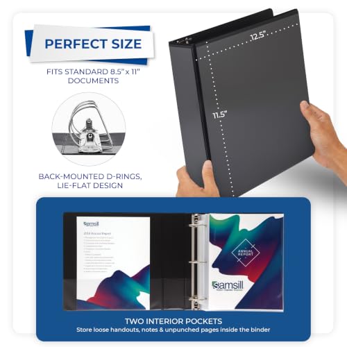 Image of Samsill Durable 2 inch 3 Ring Binder, D Ring Binder, 100% Recycled Chipboard, Black, 12 Pack