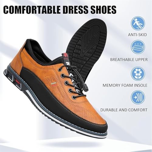 Mens Dress Shoes Casual Oxfords Lace-Up Lightweight Formal Business Oxfords Leather Loafers Fashion Sneakers Driving Shoes Orange2