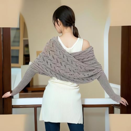 Women's Multifunctional Scarf with Sleeves Knitted Cable Wrap Boho Crochet Cocoon Shrug Sweater Scarf with Sleeves3