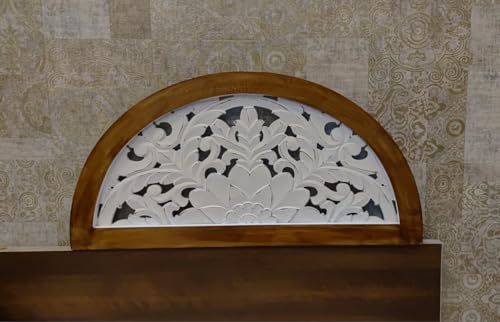 Image of Decor Delights Wall panel Floral MDF Wall Decoration Panel, Hanging Wood Carving Wall Decoration Panel for Living Room, Bedroom, Hallway, Office Wooden Wall Hanging Plaque, Wood Carving (Arched Half)