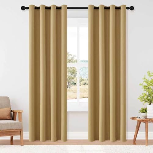 ChrisDowa Mustard Yellow Blackout Curtain 84 Inch Long 2 Panels for Bedroom
