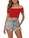 PRETTODAY Women's Sexy Off Shoulder Crop Tops 10 Colors Summer Long Sleeves Casual Slim Tees (Small, A-Red-D)