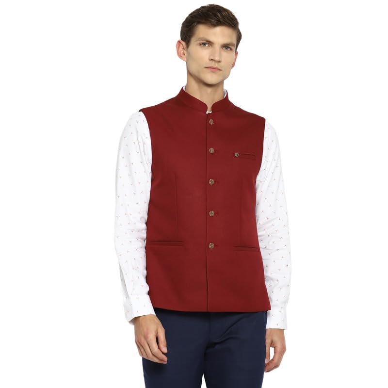 turtle Men 100% Cotton Maroon Solid Slim Fit Formal Nehru Jacket-picture-18
