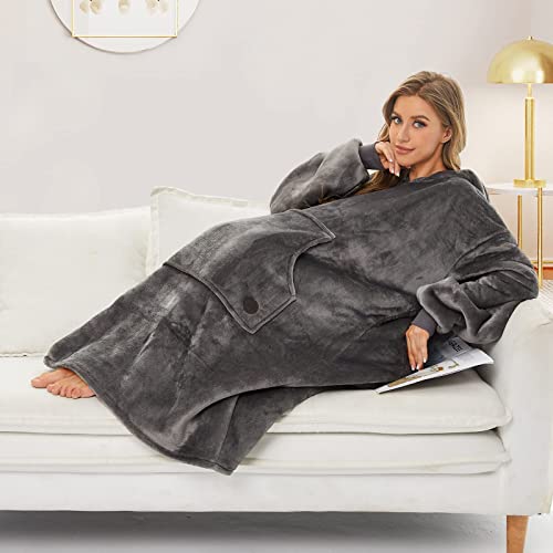 THREE POODLE Wearable Blanket Hoodie, Oversized Sherpa Sweatshirt Blanket for Adults Women Men, Warm Cozy Hooded Blanket, Gifts for Mom Girlfriend