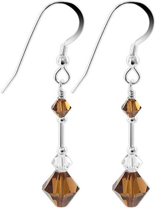 .925 Sterling Silver Dangle Earrings with Austrian Crystal Bicones and French Wire