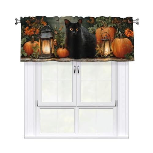 Ecixzyo Halloween Cat Valance Curtain Window Valance Treatment Decor Small Window Curtains for Bedroom Kitchen Bathroom Living Room 1 Panel 54x18in
