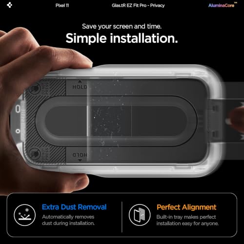 Image of Spigen GlasTR EZ FIT Pro Privacy Screen Protector for Pixel 11 | AluminaCore, Aluminum-enhanced 10H+ tempered glass, Privacy Filter, auto-align tray, Original touch, Case-friendly, 2Pack