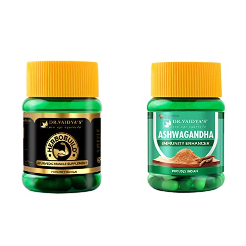 Dr Vaiday’s Muscle Builder Pack | Muscle Gainer, Energy And Stamina Booster | 100% Natural With Ashwagandha, Shatavari, Safed Musali And Gokhru | Herbobuild x 1, Ashwagandha x 1 (30 Capsules Each) Dr Vaiday’s Muscle Builder Pack | Muscle Gainer, Energy And Stamina Booster | 100% Natural With Ashwagandha, Shatavari, Safed Musali And Gokhru | Herbobuild x 1, Ashwagandha x 1 (30 Capsules Each)
