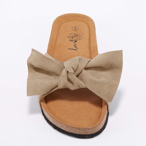 Image of FISACE Womens Bow Flat Sandals Flip Flops Slide Sandals Summer Beach Shoes