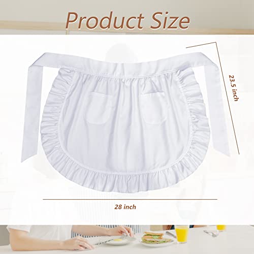 Geyoga Women's Waist Apron Cooking Half Apron Kitchen Waitress Apron White Maid Apron Costume Apron With Pockets (Waist Style) #TOP1