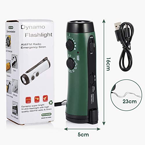 eecoo Radio Am/FM Portátil, Radio de Emergencia Dinamo Manivela con 1200mAh Power Bank Linterna LED, 5LED, USB Recargable Meteorológica Radio con Alarma SOS para Familiar Campin