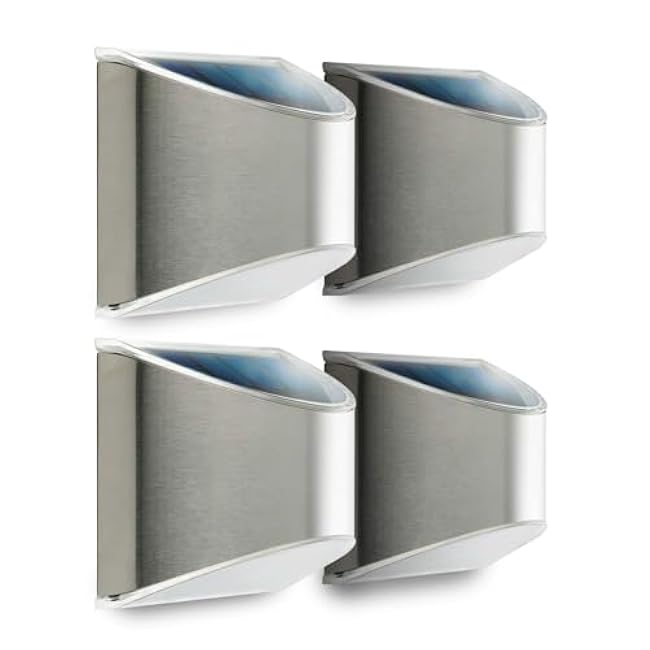 Home Zone Security Solar Wall Lights Decorative Solar Fence Post Step Lights Stainless Steel 4-Pack
