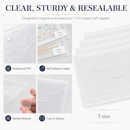 Image of Hukado 30-Pack 12x12 Scrapbook Paper Storage Bag with Color Tabs | Upgraded Wider Side Clear Vinyl Organizer with Handle, Portable Paper Organizer for Cardstock, Vinyl & Craft Supplies