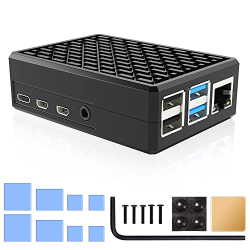 Miuzei Gehäuse für Raspberry Pi 4 mit Gehäuse 4B Aluminium Passiv Kühlung Case Metall mit Wärmeleitenden Aufkleber Heatsink Cooler Kompatibel mit RPi4 Model B 8GB/4GB/2GB.