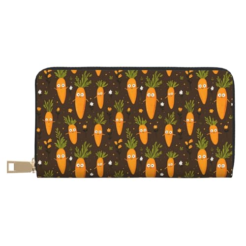 Cartoon Cute Carrot Print Wallet Women Men, Long PU Leather Wallets for Women, Cute Womens Travel Wallet Purse Pouch with Zipper Pocket