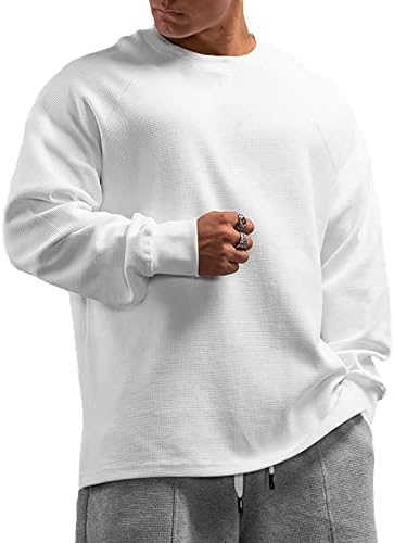 Herren Basic Langarmshirts Waffel Sweatshirt Lockere Trainieren | muskelbetontes Sweatshirt,Fitness Kapuzenpullover, athletische Langarmshirts Bodybuilding,Thermoshirts，Rundhalsaus