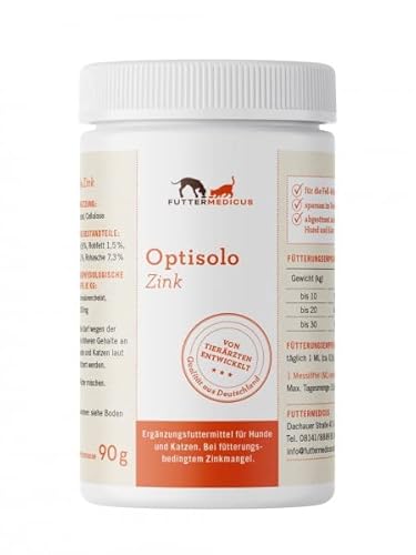 Futtermedicus Optisolo Zink | 90 g | Ergänzungsfuttermittel für Hunde und Katzen | Bei ernährungsbedingtem Zinkmangel | Pulver basiert auf Zichorienwurzel & Zellulose