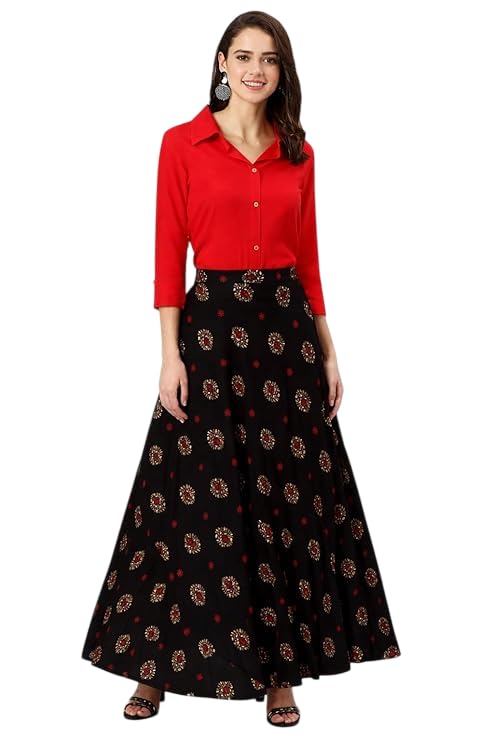 Women’s Viscose Rayon Shirt and Long Skirt Set | kurta sets for woman | Ethnic Fusion Co-Ord Set for Festive, Party & Casual Wear-image-40