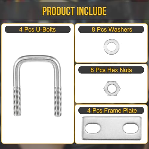 Image of DTGN M8x30x60mm U Bolts Square Kit - 4Set - 304 Stainless Steel U-Bolt Kit with Nuts, Washers, Frame Plate - Good for Pipe, Trailer, Automotive, Leaf Spring Fastener