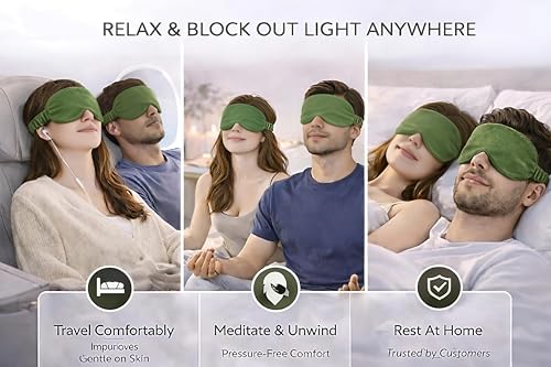 Image of Velvet Eye Sleep Mask for Men & Women Soft Light Blocking Sleeping Eye Mask with Adjustable Strap Travel Relaxation Eye Cover for Home Flight Deep Rest (Olive Green PC 1)
