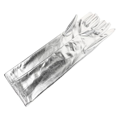 BESTYASH Metalic Satin Women's Gloves Long Length for Cosplay Party Photography Wet Look Finish