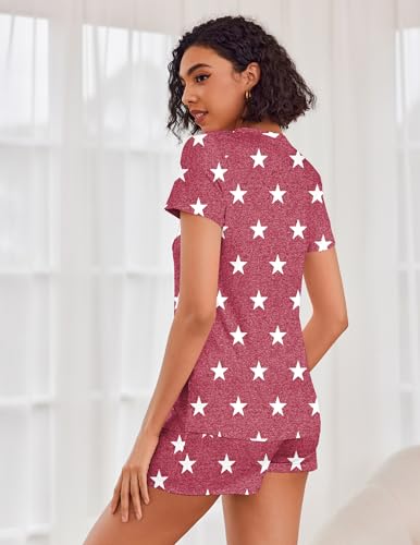 Image of Ekouaer Womens Pajama Sets Short Sleeve Pajamas for Women Sets Soft Lounge Sets Casual V Neck Sleepwear PJS