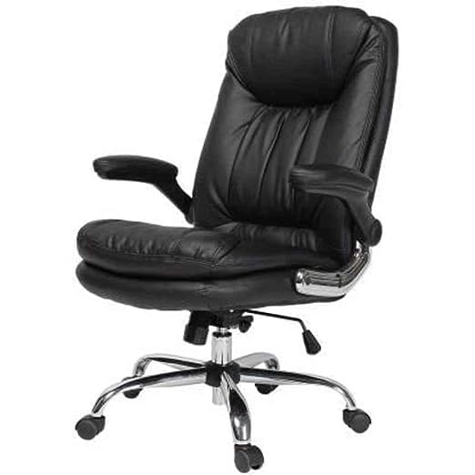 Image of Roar-Wood Ergonomic High Back Premium Leatherette Office Executive Boss Chair with Padded Armrests, Cushion Seat, Tilt Lock | Metal Base | Chair for Work Home Study Desk - Black