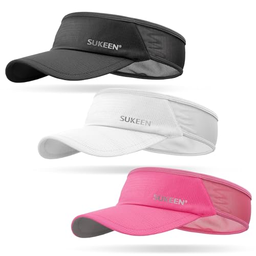 Image of Sukeen 3 Pack Sports Sun Visor Men Women Lightweight Packable Cooling Stretchy Visor Hat for Running, Tennis, Golf