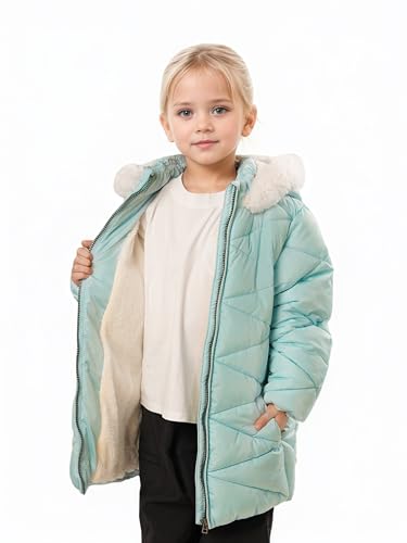 Image of SOLOCOTE Girls Winter Puffer Coat with Faux Fur Hood Sherpa Lined Parka Water-Resistant Windproof Quilted Jacket