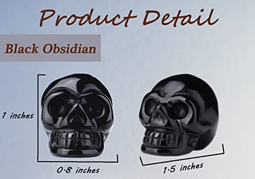 Duqguho Black Obisdian Stone Skull Decor Figurines Natural Carved Healing Crystal Stones Sculpture Fake Skull Statue Decoration For Halloween Home Office Haunted Spooky Decor 1.5" #TOP5