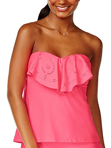 Hula Honey Women's Ruffle Popover Bandeau Tankini Top (X-Small, Watermelon)