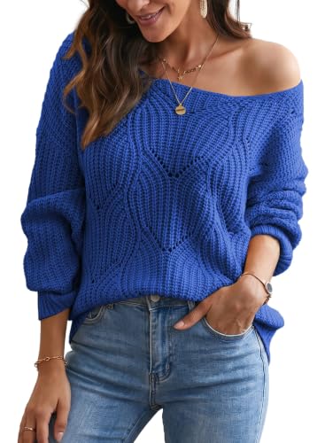 Image of Dokotoo Womens Sweaters 2026 Cute Elegant Hollow Cable Knit Tops | Drop One Shoulder,Soft,Crochet,Chunky,Autumn Winter Fall,Cozy,Long Sleeve,Trendy Clothes,Outerwear