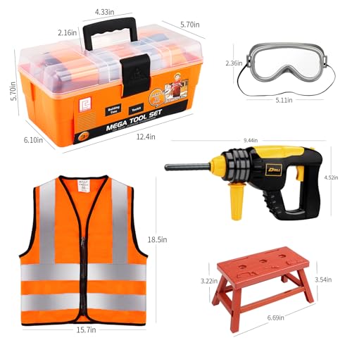 Deejoy Tool Set With Tool Box & Electronic Toy Drill, Pretend Play Kids Construction Kits For Kids Ages 3-5 Years Old, Toddler Boy Toys thumb #3