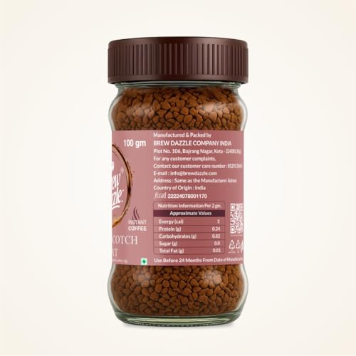 Image of BREW DAZZLE Butterscotch Coffee | Instant Coffee | Rich Flavour Taste & Strong Natural Delightful Coffee Granules | Hot & Cold Coffee Butterscotch Treat | 100% Arabica (100g)