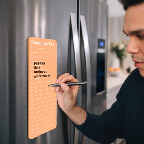 Image of 3 Lines Shopping List Fridge Magnet with Marker|Smart Planning & Shopping for Family, Working Professionals|to Do List| Acrylic Magnetic Notepad for Kitchen Organisation|9x24 cms|Peach Color|Regular