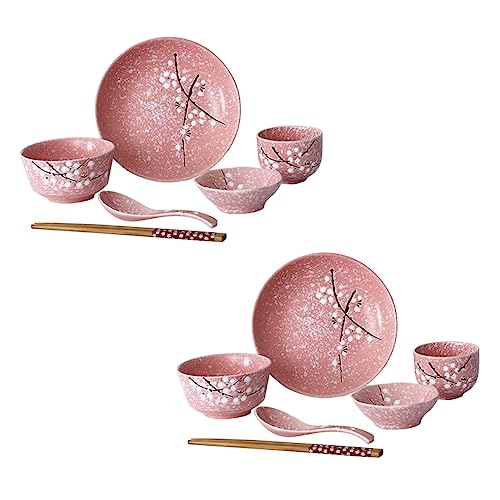 Hemobllo Vajilla Japonesa de Cerámica Rosa para Hogar Incluye Platos Cuencos Tazas Cucharas y Palillos Resistente y Seguro para Uso Diario Cocina y Restaurante Hemobllo Vajilla Japonesa de Cerámica Rosa para Hogar Incluye Platos Cuencos Tazas Cucharas y Palillos Resistente y Seguro para Uso Diario Cocina y Restaurante