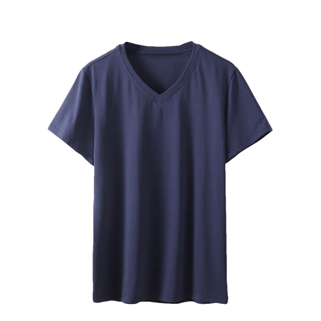 Lmtossey Letnie T-shirty Plus Size Męskie V Neck Casual Bawełniane T-shirty, granatowy, 5XL