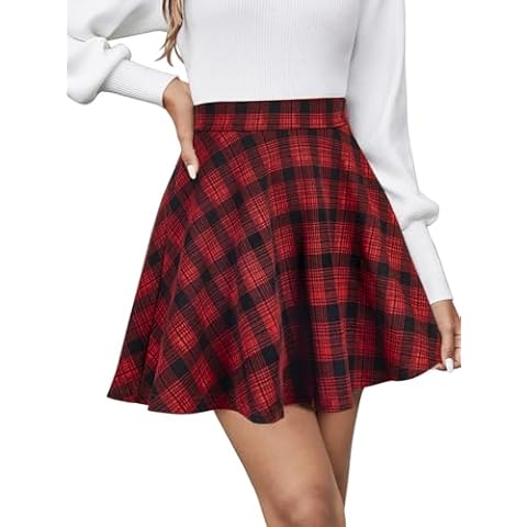 REORIA Women's Flared Plaid Skort Cover